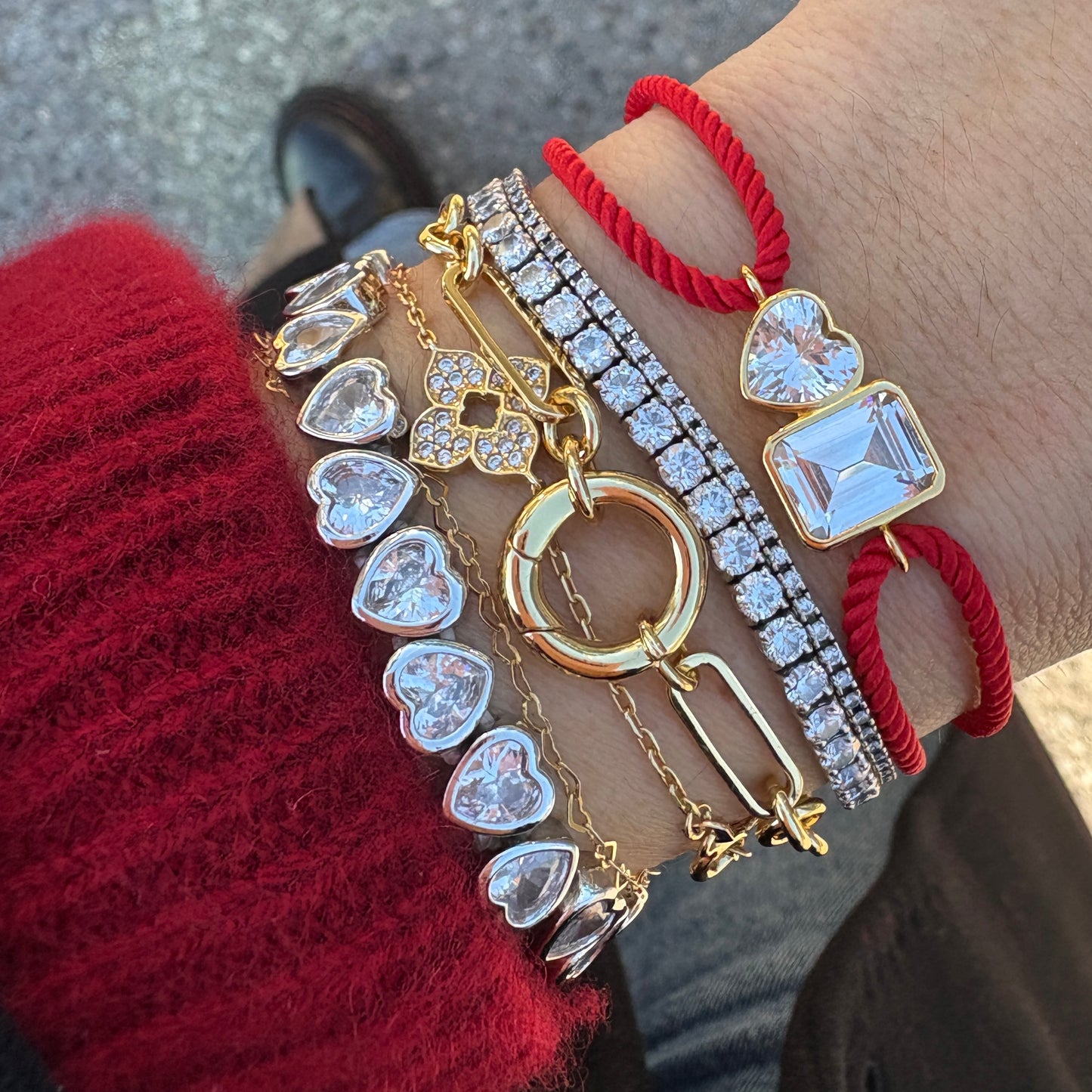 Multi Shape Red String Bracelet