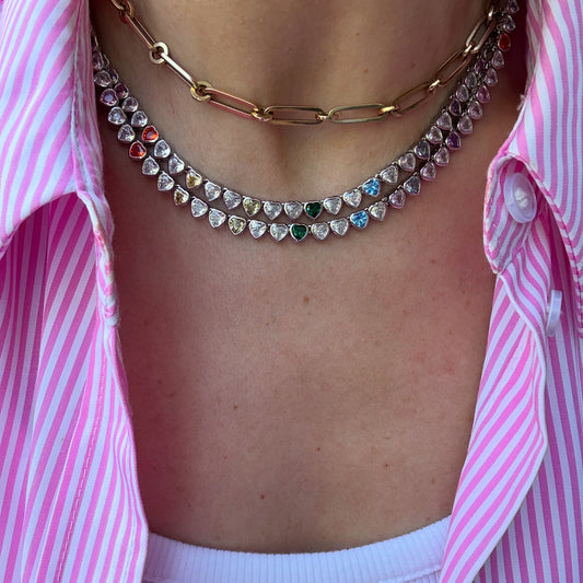 Multi Heart Tennis Necklace