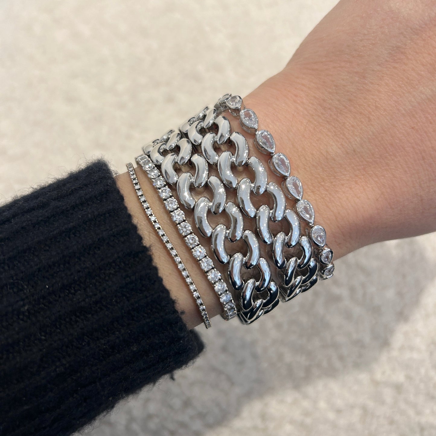 Silver Cable Link Stretch Bracelet
