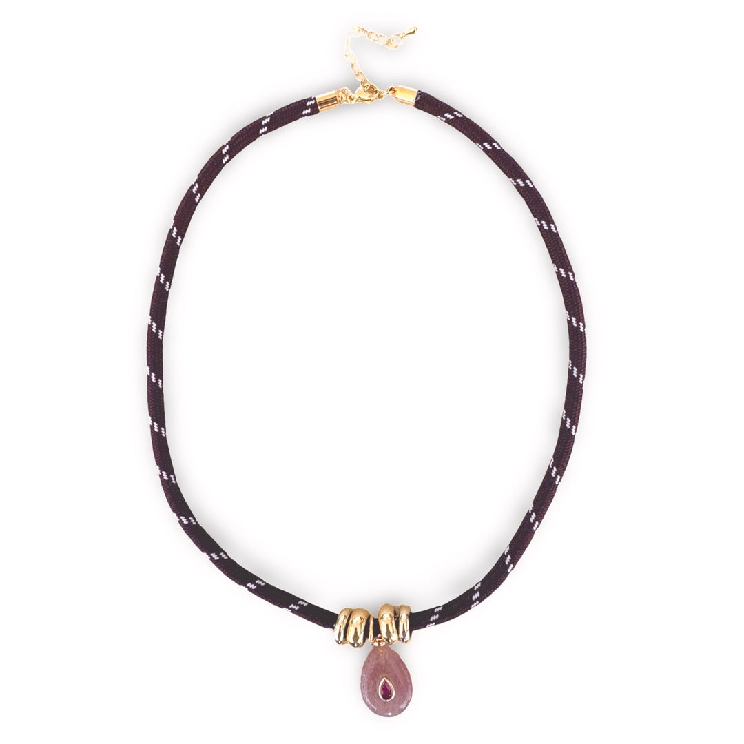 Cord Necklace w Strawberry Quartz