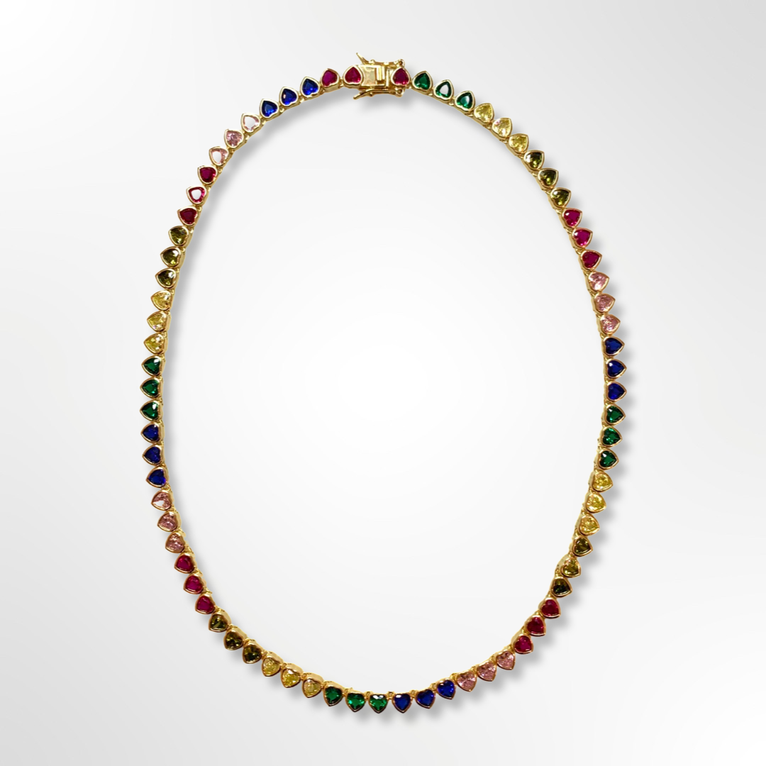 Rainbow Heart Tennis Necklace