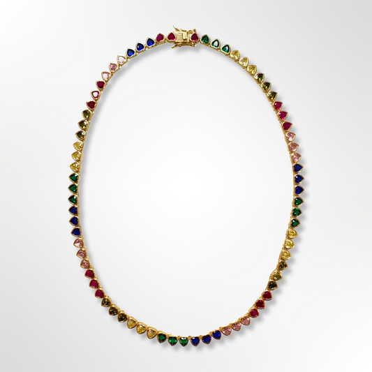 Rainbow Heart Tennis Necklace