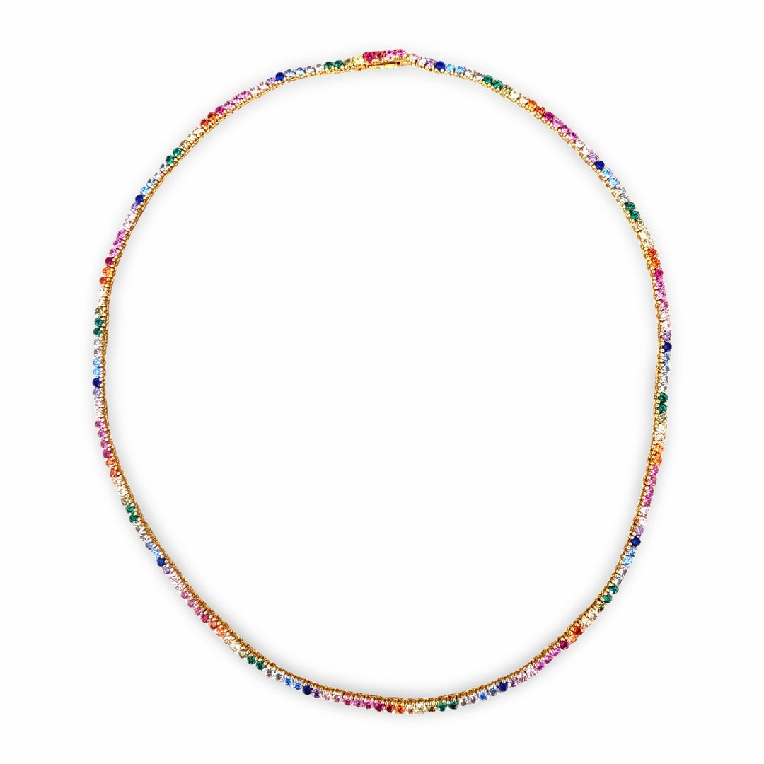 3 Prong Rainbow Tennis Necklace