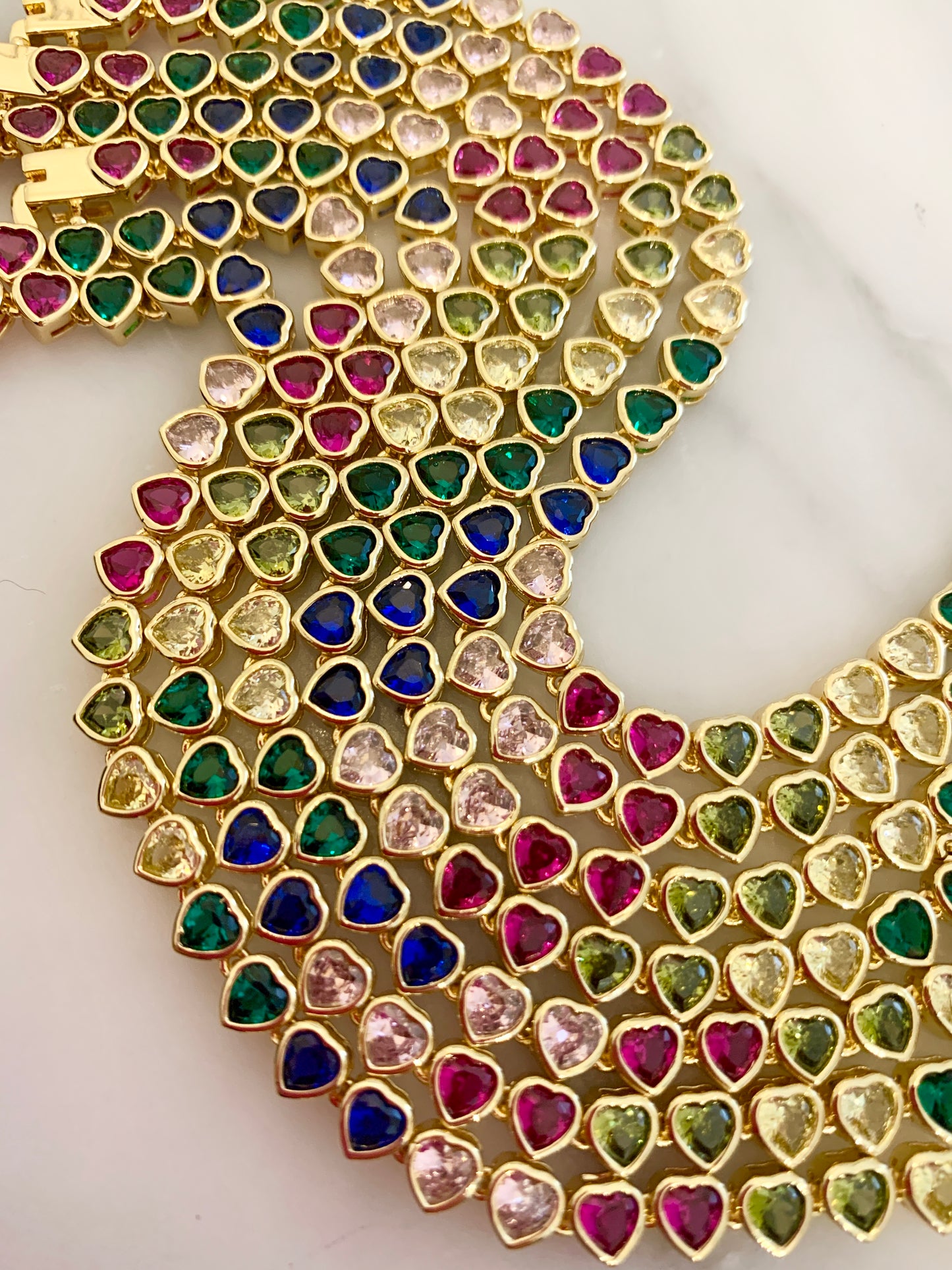 Rainbow Heart Tennis Necklace