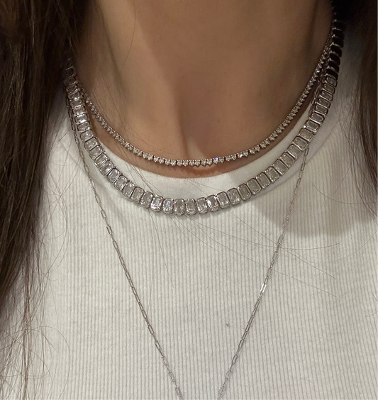 Emerald Cut Half Tennis Necklace