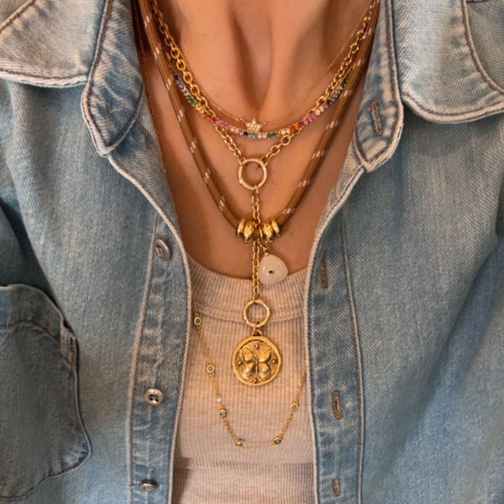 Cord Necklace w White Quartz