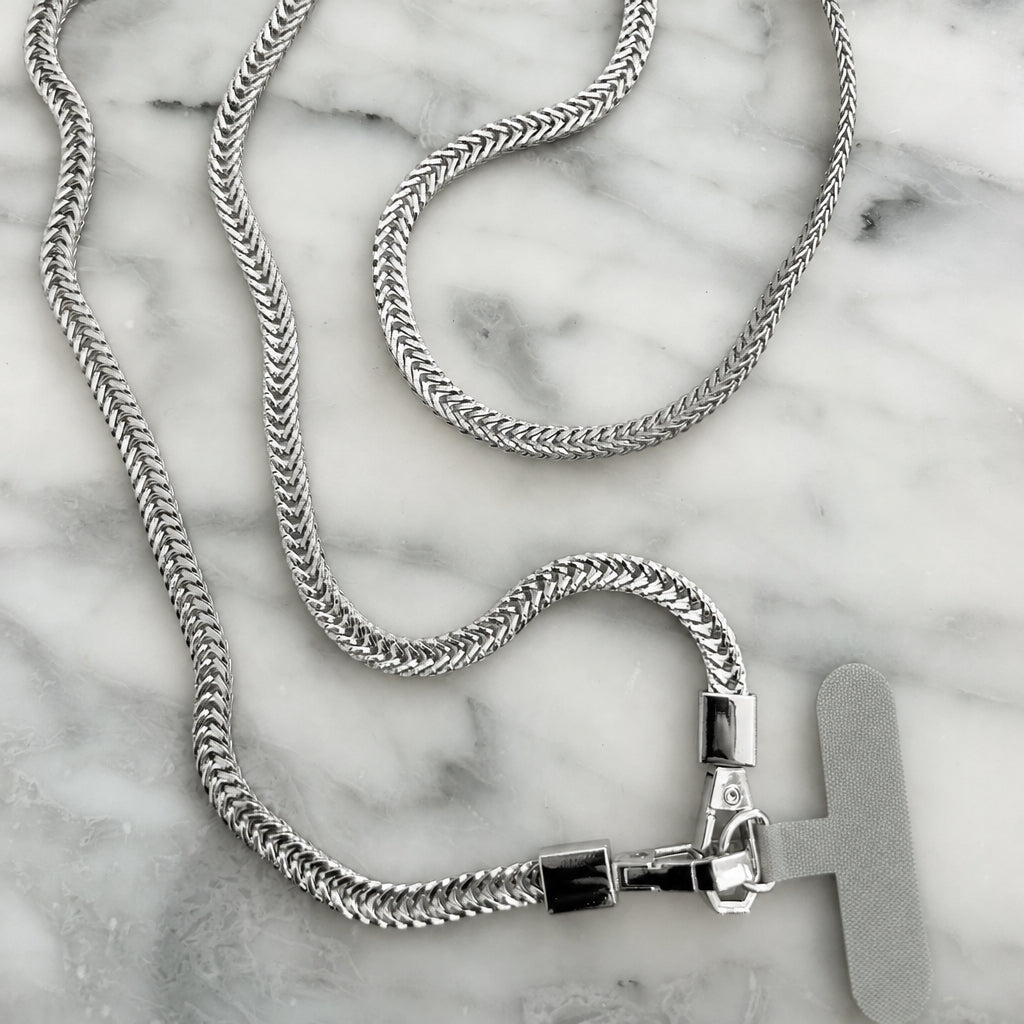 Herringbone Phone Strap Silver