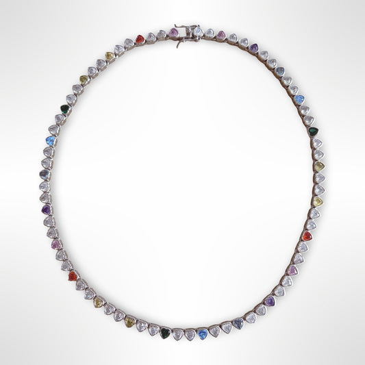 Multi Heart Tennis Necklace