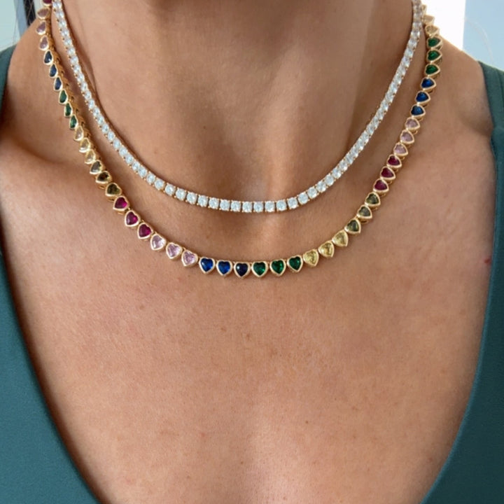 Rainbow Heart Tennis Necklace