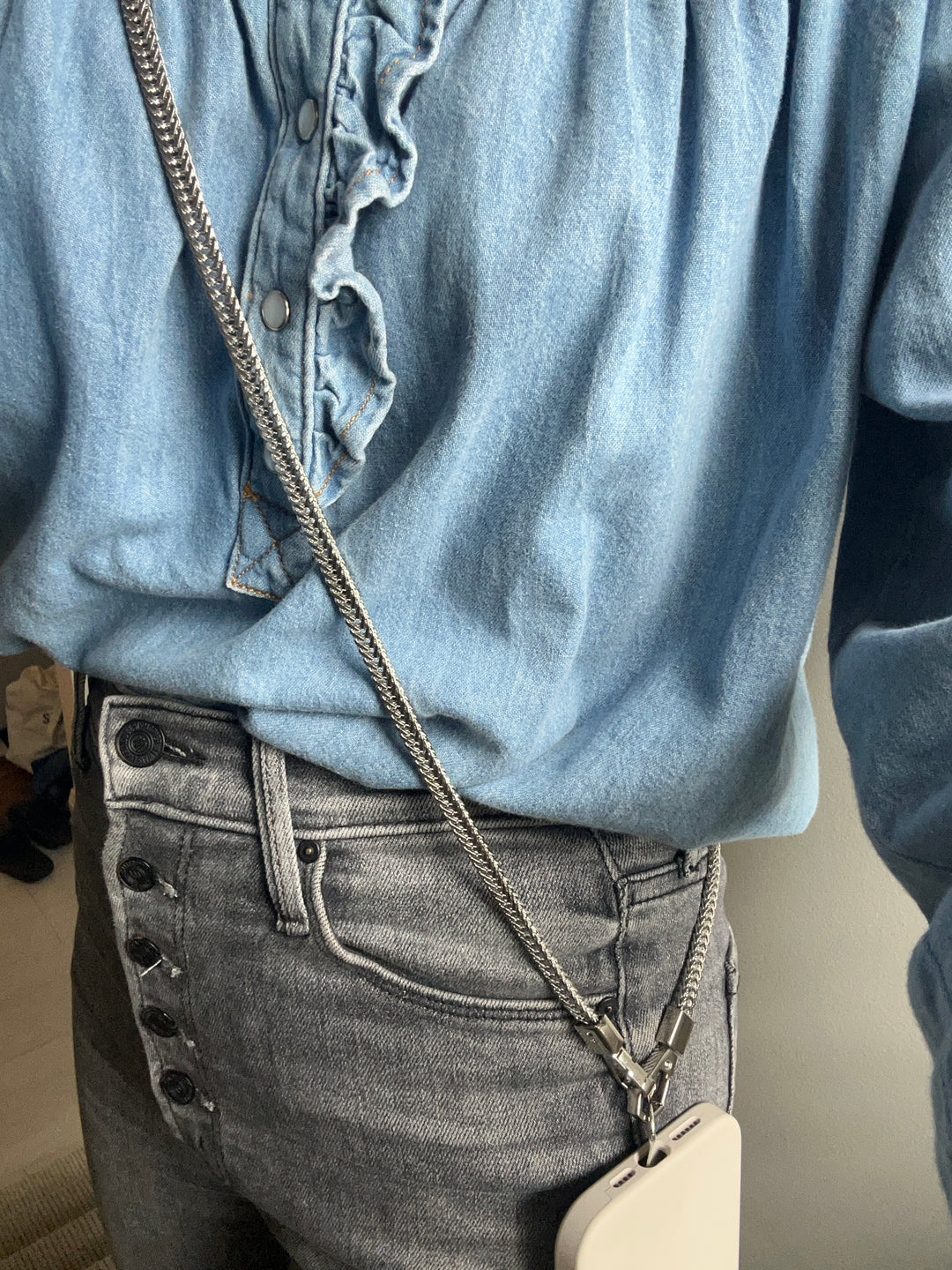 Herringbone Phone Strap Silver