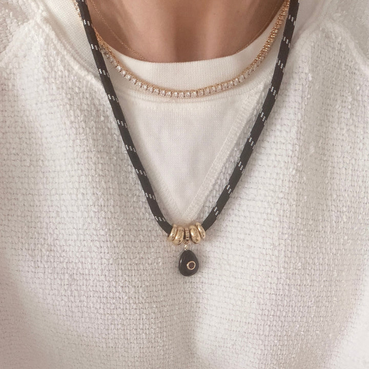 Black Cord with Obsidian Drop