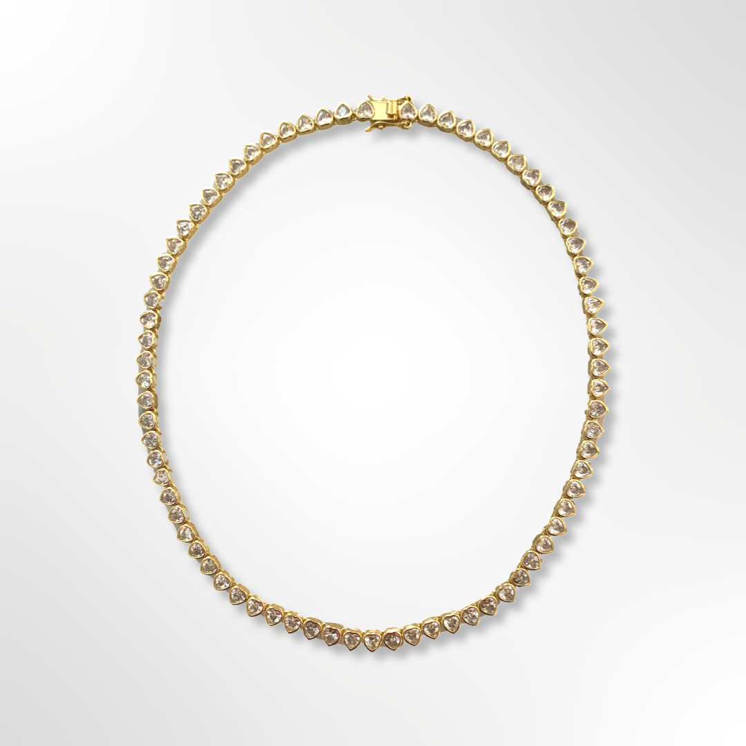 Gold Heart Tennis Necklace